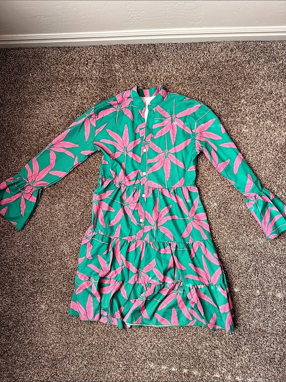 Floral Mini Dress in Green & Pink